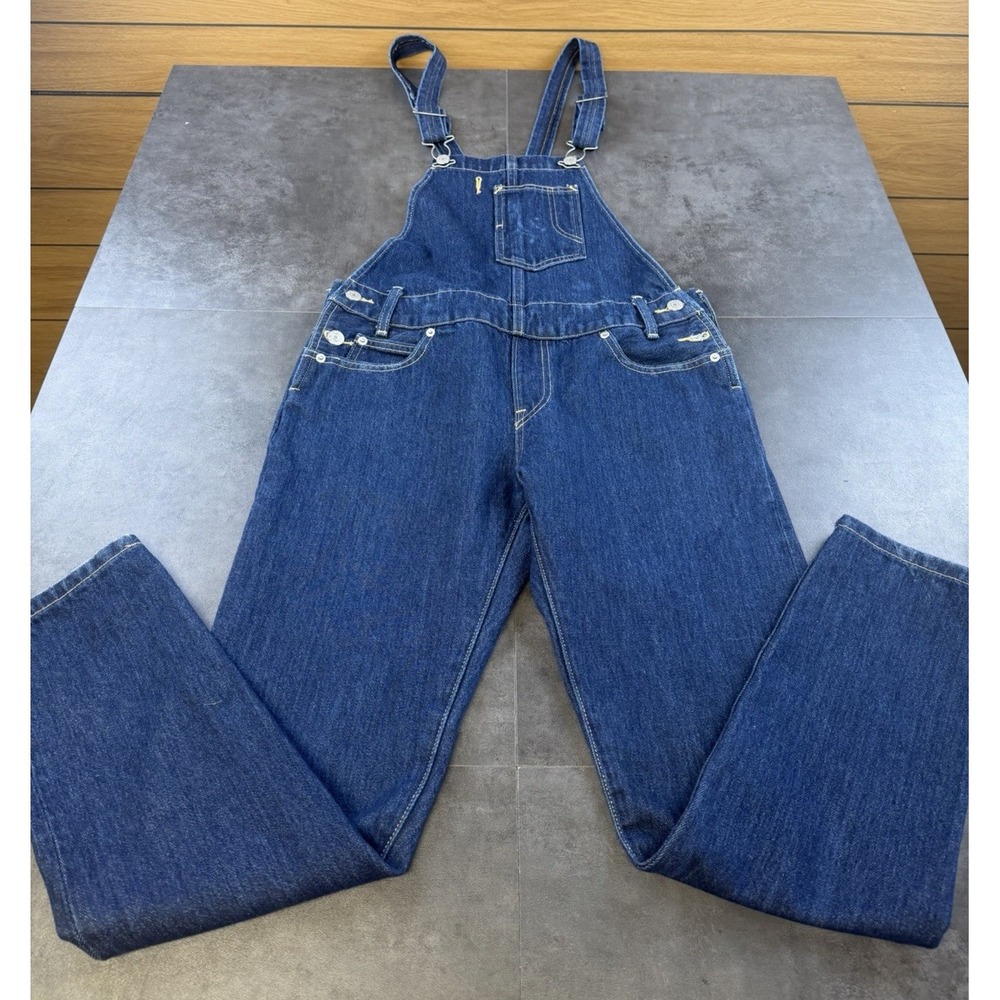 Levis Women's VTG style Denim Overalls Size XS Dark Wash 5 Pocket Straight Leg